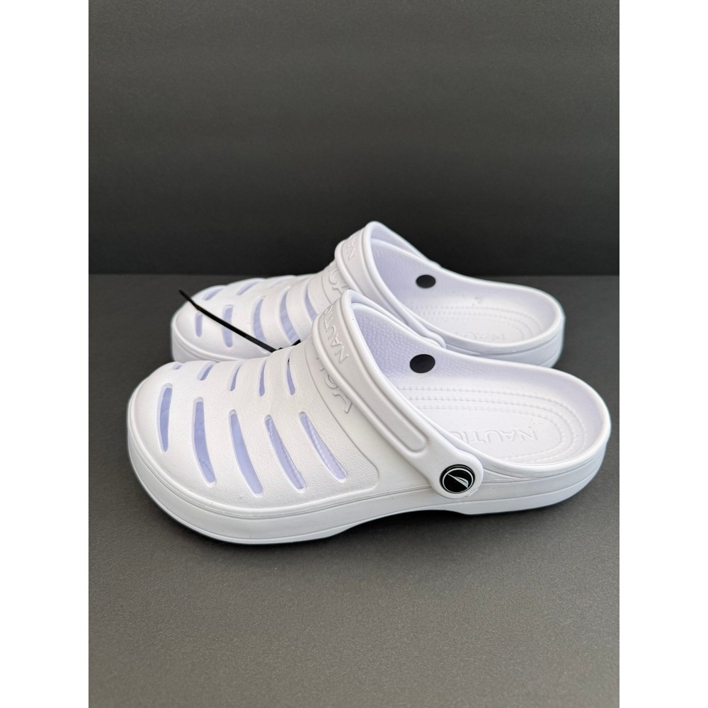 Nautica White Clogs Mens 6 Womens 8 Water Shoes Slip On Garden Mules EVA White